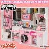Ütü, Ayna, Tuvalet ve Çamaşır Makinesi Banyo Seti - Modern Banyo Seti - Banyo Oyuncak Seti - Ütü, Kl