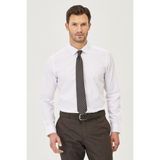 Ütü Gerektirmeyen Taılored Slim Fit Dar Kesim Klasik Yaka %100 Pamuk Armürlü Non-Iron Gömlek - Beyaz