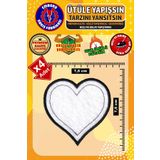 Ütü ile Yapışan Arma Yama, Beyaz Kalp (4 Adet) Ütüyle Yapışan Nakış Dokuma Aplike Patch