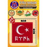 Ütü ile Yapışan Arma Yama, Göktürkçe Türk Bayrağı (4 ADET) Ütüyle Yapışan Nakış Dokuma Aplike Patch