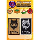 Ütü ile Yapışan Arma Yama, Göktürkçe Türk ve Kurt (2 ADET) Ütüyle Yapışan Nakış Dokuma Aplike Patch