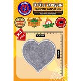Ütü ile Yapışan Arma Yama, Gri Kalp (4 Adet) Ütüyle Yapışan Nakış Dokuma Aplike Patch