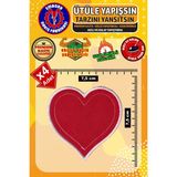 Ütü ile Yapışan Arma Yama, Kırmızı Kalp (4 Adet) Ütüyle Yapışan Nakış Dokuma Aplike Patch