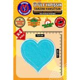 Ütü ile Yapışan Arma Yama, Mavi Kalp (4 ADET) Ütüyle Yapışan Nakış Dokuma Aplike Patch