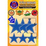 Ütü ile Yapışan Arma Yama, Mavi Yıldız (6 Adet) Ütüyle Yapışan Nakış Dokuma Aplike Patch