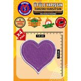 Ütü ile Yapışan Arma Yama, Mor Kalp (4 ADET) Ütüyle Yapışan Nakış Dokuma Aplike Patch