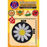 Ütü ile Yapışan Arma Yama, Papatya Çiçek (4 ADET) Ütüyle Yapışan Nakış Dokuma Aplike Patch