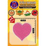 Ütü ile Yapışan Arma Yama, Pembe Kalp (4 Adet) Ütüyle Yapışan Nakış Dokuma Aplike Patch