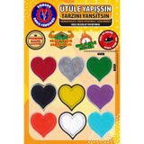 Ütü ile Yapışan Arma Yama, Renkli Kalp Set (9 ADET) Ütüyle Yapışan Nakış Dokuma Aplike Patch