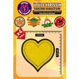 Ütü ile Yapışan Arma Yama, Sarı Kalp (4 Adet) Ütüyle Yapışan Nakış Dokuma Aplike Patch