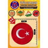 Ütü ile Yapışan Arma Yama, Türk Bayrağı Yuvarlak (4 Adet) Ütüyle Yapışan Nakış Dokuma Aplike Patch
