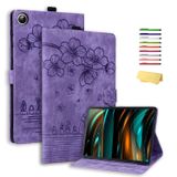 UUcovers Samsung Galaxy Tab A9 Plus/A9+ 11 inç 2023 (SM-X210/X216/X218) için Kılıf, Stand/Kalem Tutucu/Cepli [Otomatik Uyku/Uyanma] Kabartmalı Çiçek Manyetik Folyo Cüzdan Kılıfı, Kiraz Çiçeği Mor Kedi