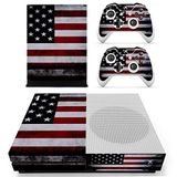 UUShop Protective Vinyl Skin Stickers for Microsoft Xbox One S with Two Free Wireless Controller Decals USA Flag US