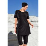 Uv Korumalı Büyük Beden Yarı Kapalı Tesettür Mayo 1805 Siyah - 3XL