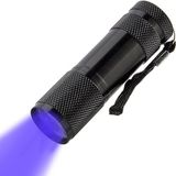 UV LED El Feneri | 9 LED, 395nm | Leke Dedektörü, İdrar ve Evcil Hayvan Lekesi Bulucu, Taşınabilir Mini Fener