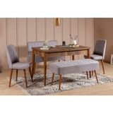 Uvi Collection Vina Açılır Mutfak Masa Takımı Ceviz Gri (1 Masa + 2 Sandalye + 1 Bench + Bank)