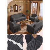 UY STYLE Bürümcük Lastikli, Etekli Koltuk Örtüsü 3+3+1+1 Takım - 180 x 230 cm - Antrasit