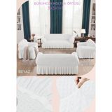 UY STYLE Bürümcük Lastikli, Etekli Koltuk Örtüsü 3+3+1+1 Takım - 180 x 230 cm - Beyaz
