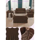 UY STYLE Bürümcük Lastikli, Etekli Koltuk Örtüsü 3+3+1+1 Takım - 180 x 230 cm - Kahve