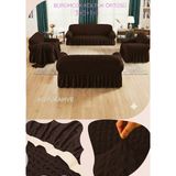 UY STYLE Bürümcük Lastikli, Etekli Koltuk Örtüsü 3+3+1+1 Takım - 180 x 230 cm - Koyu Kahve