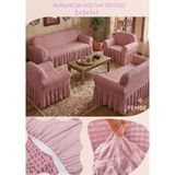UY STYLE Bürümcük Lastikli, Etekli Koltuk Örtüsü 3+3+1+1 Takım - 180 x 230 cm - Pembe