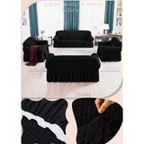UY STYLE Bürümcük Lastikli, Etekli Koltuk Örtüsü 3+3+1+1 Takım - 180 x 230 cm - Siyah
