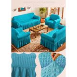 UY STYLE Bürümcük Lastikli, Etekli Koltuk Örtüsü 3+3+1+1 Takım - 180 x 230 cm - Turkuaz