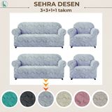 Uy Style Jakarli Koltuk ,kanepe, Çekyat Örtüsü ,koltuk Kılıfı Sehra Desen 3+3+1+1 Takım - Gri - 180 x 230 cm