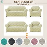 Uy Style Jakarli Koltuk ,kanepe, Çekyat Örtüsü ,koltuk Kılıfı Sehra Desen 3+3+1+1 Takım - Krem - 180 x 230 cm