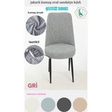 Uy Style Jakarli Kumaş Oval Sandalye Kılıfı,sandalye Örtüsü Çubuk Desen 6 Adet - Gri - 40 x 55 cm