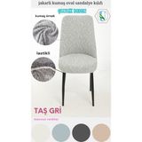 Uy Style Jakarli Kumaş Oval Sandalye Kılıfı,sandalye Örtüsü Çubuk Desen 6 Adet - Krem - 40 x 55 cm