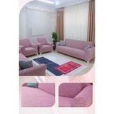 UY STYLE Jakarli , Lastikli Koltuk Örtüsü ,likrali, Esnekli Koltuk Kılıfı , Leke Tutmaz ,3+3+1+1 Takım(Ağaç Kabuğu Desen) - 180 x 230 cm - Pudra
