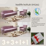 Uy Style Kadife Koltuk, Kanepe, Çekyat Örtüsü , Koltuk Kılıfı 3+3+1+1 Takım - Pembe - 180 x 230 cm