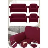 UY STYLE Likrali Koltuk Kılıfı ,esnekli Lastikli Koltuk Örtüsü Pitikare Desen 3+3+1+1takım - 180 x 230 cm - Bordo