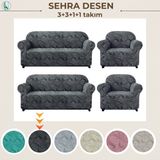 Uy Style Tekstil Jakarli Koltuk ,kanepe, Çekyat Örtüsü ,koltuk Kılıfı Sehra Desen 3+3+1+1 Takım - Antrasit - 180 x 230 cm