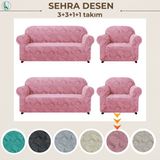 Uy Style Tekstil Jakarli Koltuk ,kanepe, Çekyat Örtüsü ,koltuk Kılıfı Sehra Desen 3+3+1+1 Takım - Pembe - 180 x 230 cm