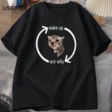 Uyandırma Hareket Aptal Kedi T Shirt Erkek Kadın Rahat Erkek - Siyah - XL