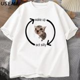 Uyandırma Hareket Aptal Kedi T Shirt Erkek Kadın Rahat Erkek Tişört Adam Giysileri Pamuk Kısa 2989 - Beyaz