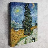 Uyart Van Gogh - Selvili ve Yıldızlı Yol - KANVAS TABLO 60 X 90 CM DÜNYA RESSAMLARINDAN AYNI GÜN ÜCRETSİZ KARGO