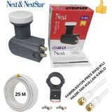 Uydupark Next Dörtlü Lnb+Mag 25 M Hazır-Tak-Kullan Uydu Çanak Anten Kablosu+Lnb Kelepçesi