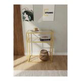 UYGAMO Aire Metal Dresuar Dekoratif Kahve Köşesi Konsol Gold Şeffaf Cam 60 cm Antre Hol Yan sehpa