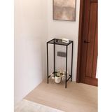 UYGAMO Letra Metal Dresuar Dekoratif Kahve Köşesi Konsol Siyah Füme Cam 40 cm Antre Hol Uzun Sehpa