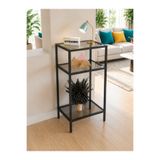 UYGAMO Lua Metal Yan Sehpa Füme Cam 3 Katlı Cam Raflı Modern Dekoratif Antre Sehpa Hol Saksı Standı 40x30