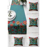 uygun dekor Mandala Nakış Desenli Çiçekli Masa Değişik Ranır Modelleri Dekoratif 4'lü Kırlent Kılıfı Runner Seti