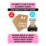 Uygun Kutu ve Ambalaj 10 Adet A4 Kraft Kağıt 21x30 100 Gr. Yazıcı Uyumlu, Vintage Resim Kağıdı, Çocuk Etkinlik Kağıdı