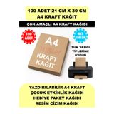 Uygun Kutu ve Ambalaj 100 Adet A4 Kraft Kağıt 21x30 100 Gr. Yazıcı Uyumlu, Vintage Resim Kağıdı, Çocuk Etkinlik Kağıdı