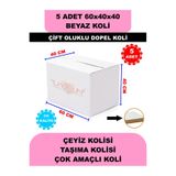 Uygun Kutu ve Ambalaj 5 ADET 60x40x40 Beyaz Çeyiz Kolisi, Taşıma Kolisi, Boş Karton Koli, Çift Oluklu