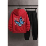 Uygun Tarz Unisex Kelebek Baskılı Eşofman Takımı - S - M - Kırmızı