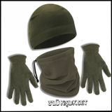 Uyguna-Yakala Haki 3'Lü Kışlık Set Polar Boyunluk Bere, Eldiven, -Ka.028