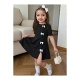 uyguntarz Kız Çocuk Siyah Mini Elbise Beyaz Fiyonk Detaylı Modern Tasarım